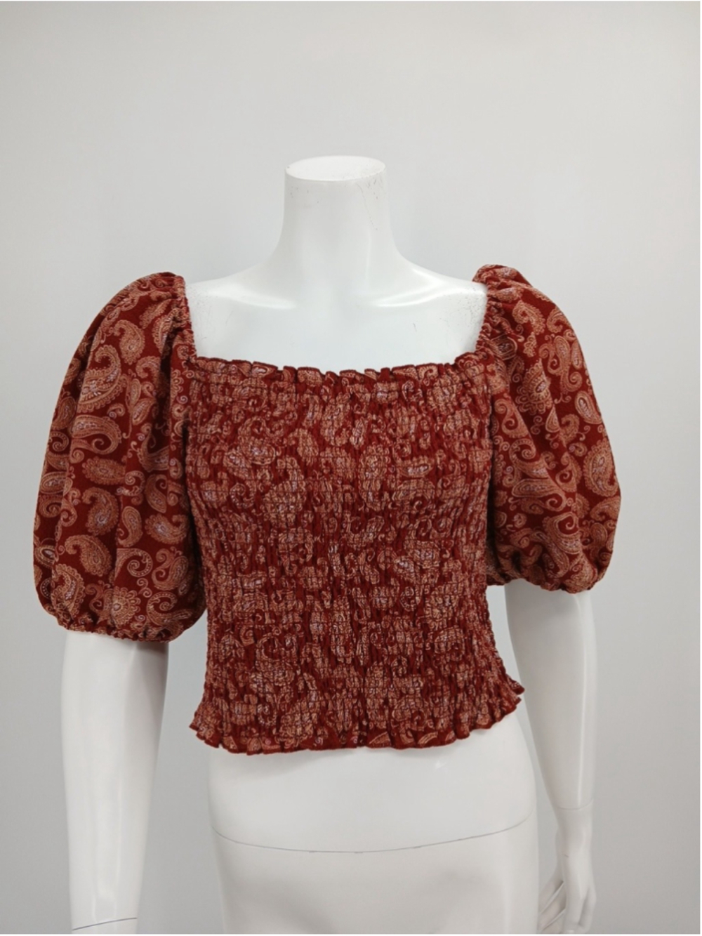 Express Womens Paisley Crop Top Size L Balloon Sleeves Boho Resort Festival Fall